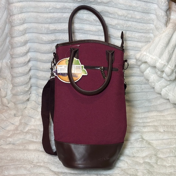 Sachi Insulated Wine or Beverage Tote Burgundy with Brown Accents NWT - Picture 2 of 5